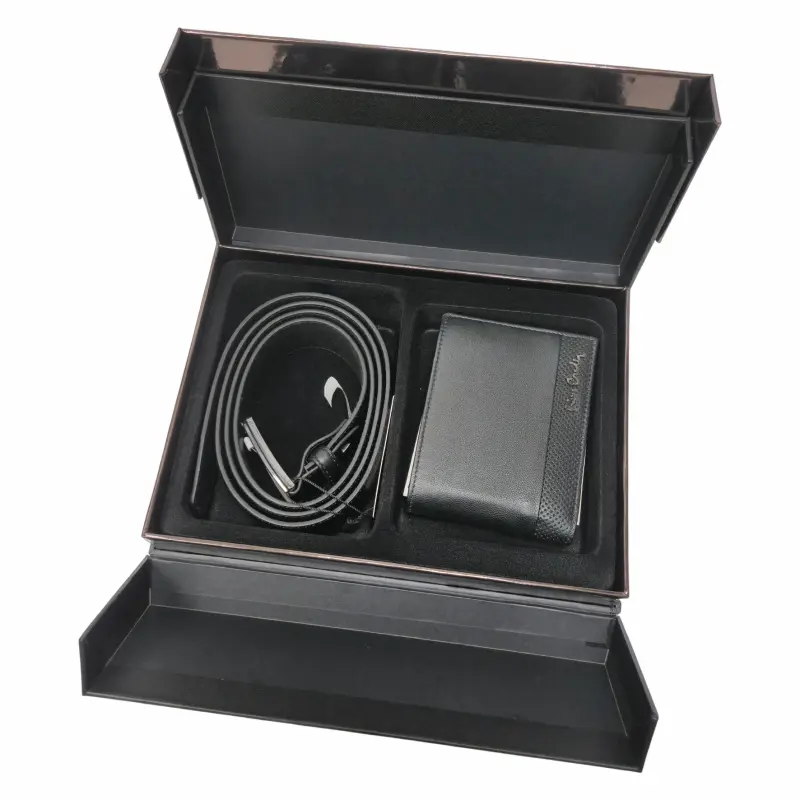 Pierre cardin, set de curea si portofel de piele 2 piese, negru, model cz001